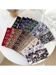 Women’s Wide Elastic Strap Grommet Headband, Punk Metal Eyelet Bandana, Boho Vintage Print Design Turban, Non-Slip Stretch Hair Accessory, Gift Ready