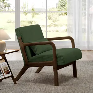 Costoffs Mid-Century Corduroy Upholstered Accent Chair - Upholstered Lounge Chair with Solid Wood Legs, Plush Armchair for Living Room, Reading Nook