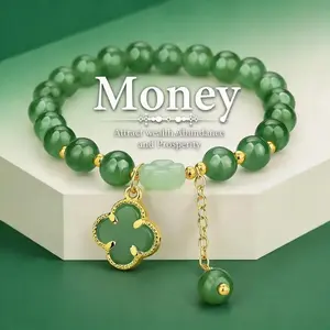 Money Magnet! Lucky Four-Leaf Clover Green Aventurine Bracelet - Manifest Wealth & Prosperity Crystal Charm