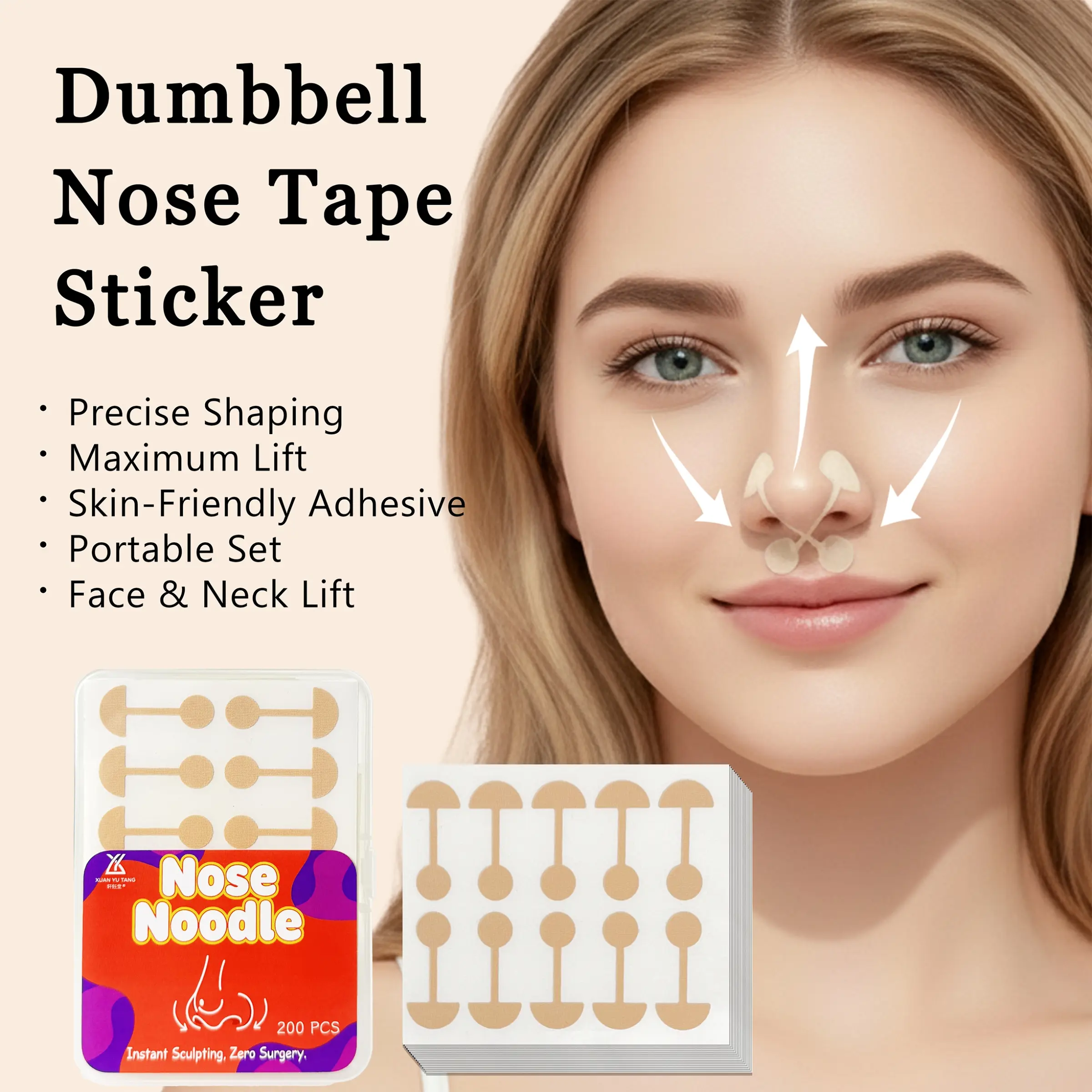 200 Pcs Nose Tape Kit-Soft Nose Bridge Corrector, invisible Nose Straightener & Lifting Patch, Reusable Beauty Nose Shaper & Face Lifter for Women & Men, Daily Care Accessory