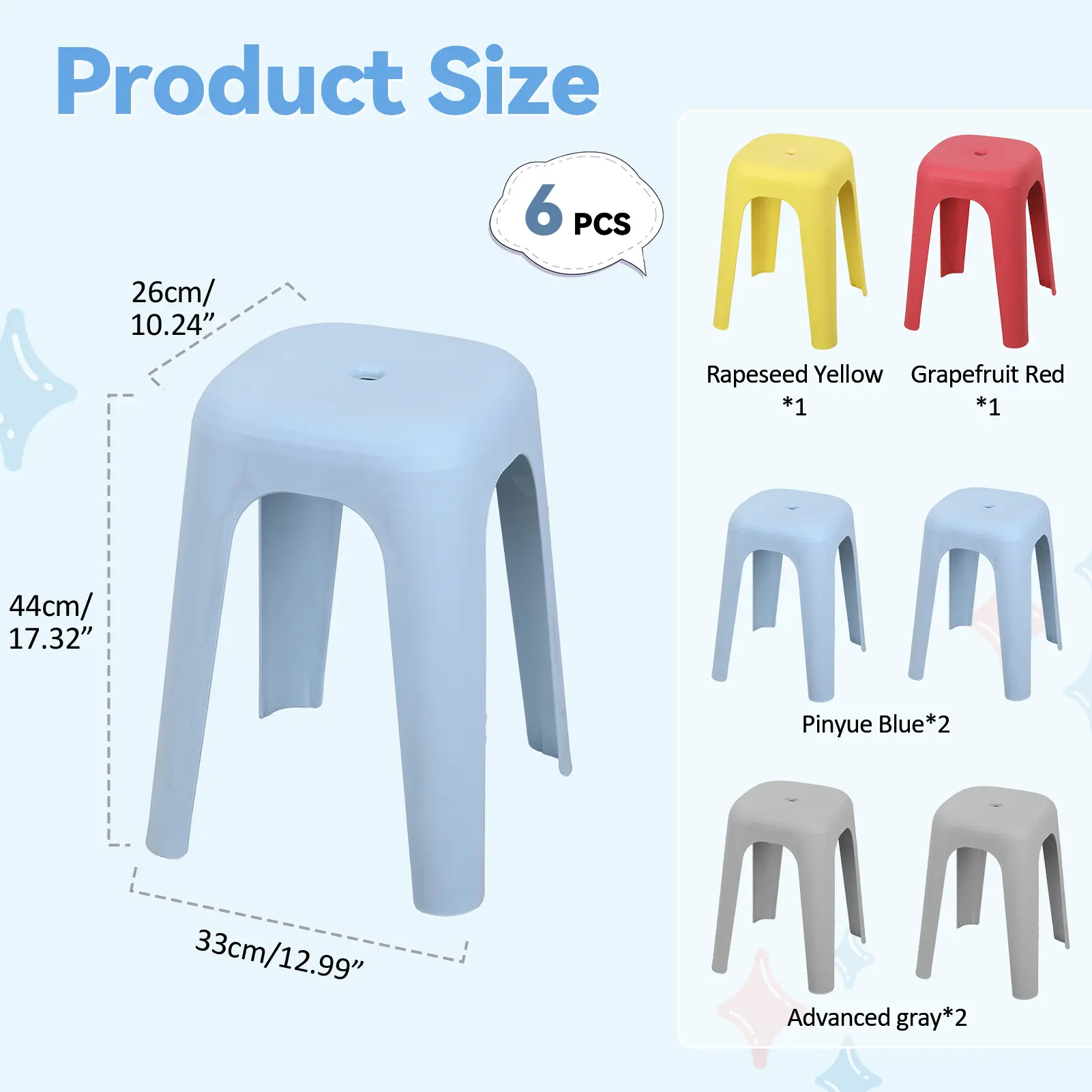Stackable Stools, 17 Inch Plastic Nesting Stools, Classroom Stools Backless Chairs for Home Party, Office, School, Students, Adults, Dining Room, Living Room