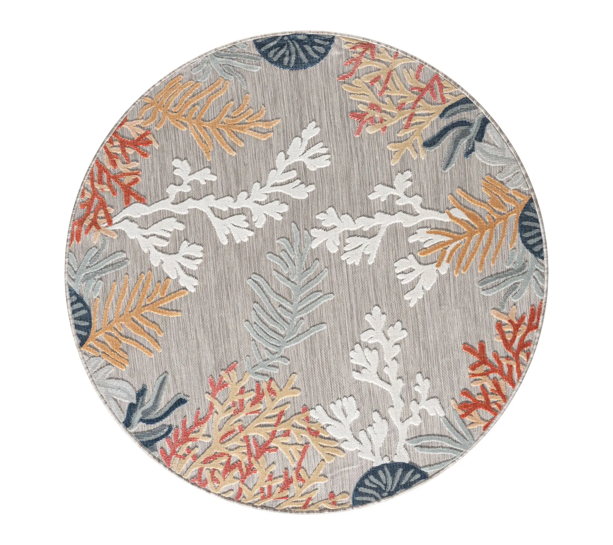Ox Bay Coastal Coral Outdoor Area Rug, Beige/Multi, 5'3" Round