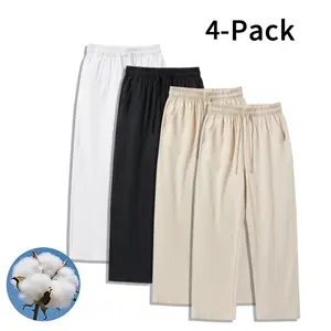 4-Pack Linen-Feel Cotton Pants – Lightweight, Wrinkle-Resistant Casual Pants for Everyday Wear (Optional 4-Pack and 2-Pack)