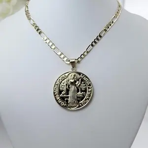 14K Gold Plated San Benito Pendant with Figaro Chain for Men and Women