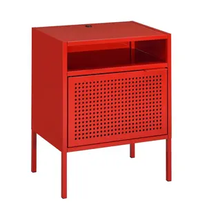 Gemma Nightstand with USB Port Red - Picket House Furnishings: Metal Frame, Open Shelf, Cabinet Storage