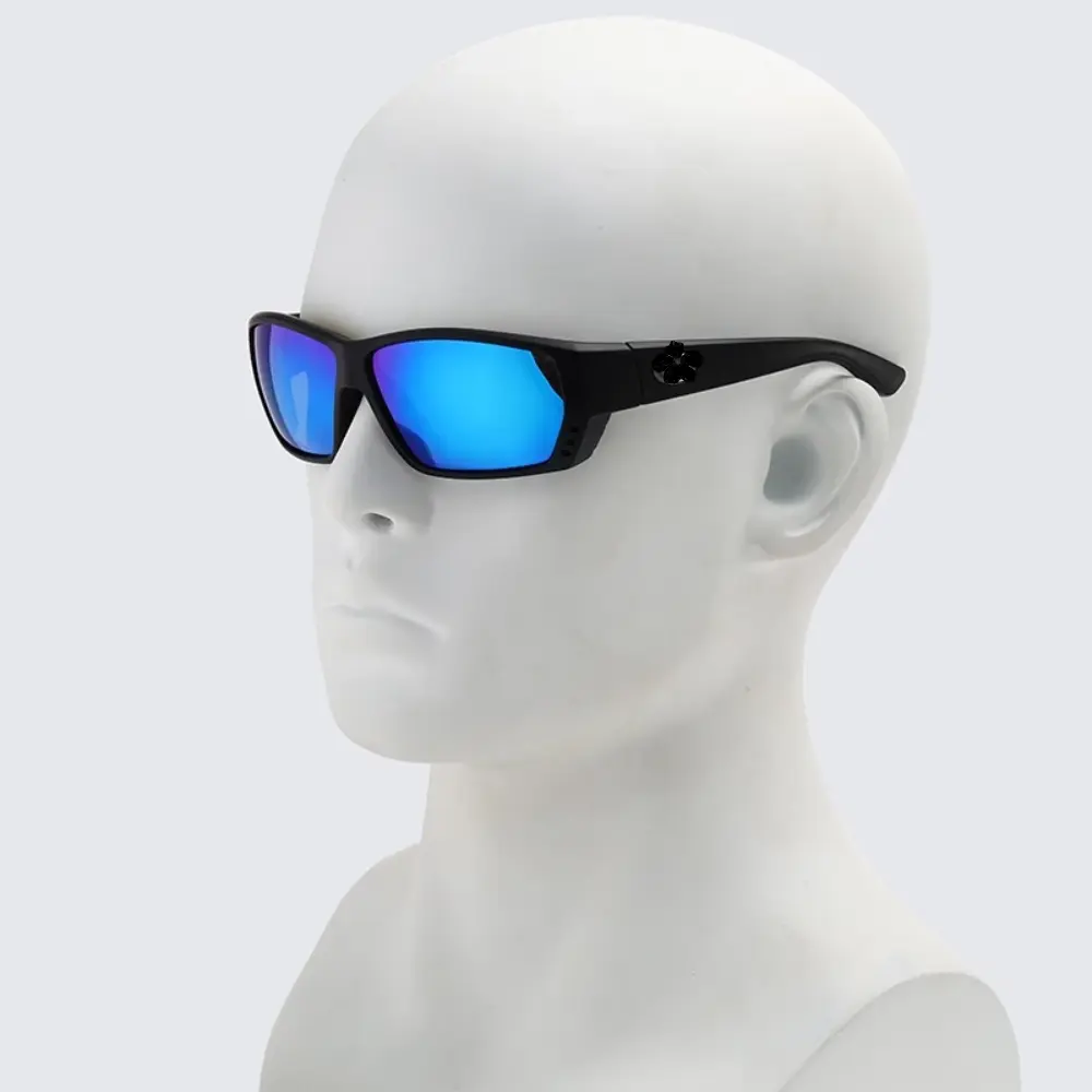 [Full Package] Men's Polarized Fishing Sunglasses Blue Mirror Lens, C.0.s.t.a Style Matte Black Sport Wrap Around Frame UV400 Driving Outdoor Shades
