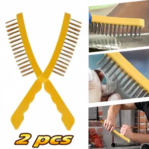 2 Pcs Wire Scratch Brushes Set,11 Inch Heavy Duty Stainless Steel Brush with Plastic Handle,Descaling Welding Dust Bending Hand Tool,Brush Rust Remover for Metal,Christmas Party Gifts,Hand Tools Kits
