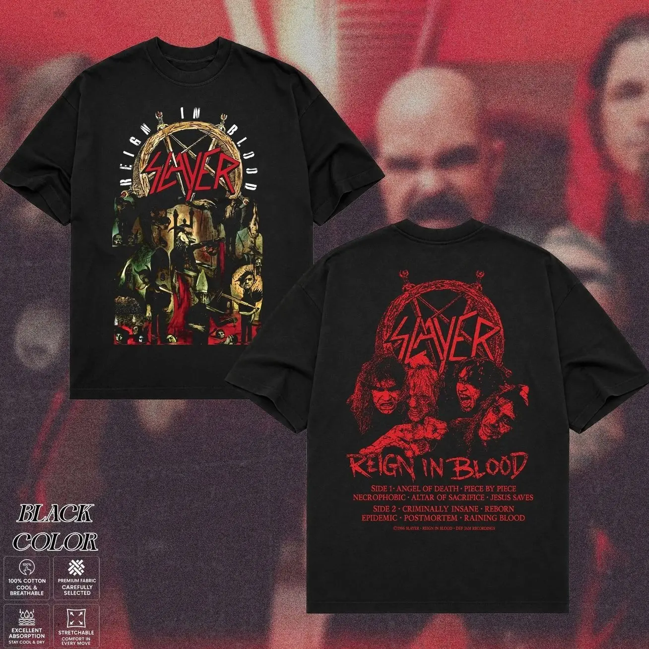 Slayer Band Tour T-Shirt, Old School Thrash Metal Graphic Tee, Hellfire Skull Heavy Metal Shirt, Dark Occult Rebellion Aesthetic Tee, Distressed 80s Speed Metal Graphic T-Shirt, Gift for Metalheads, Unisex Rock Shirt for Men & Women B6A