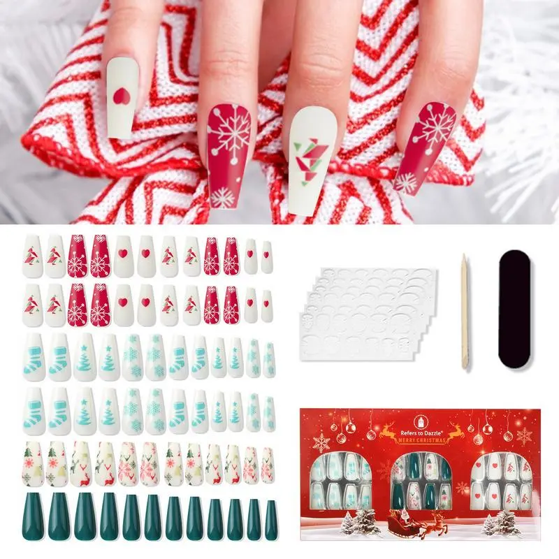 Christmas False Nails Full Cover False Nails Press On Press On Nails Full Cover Nails Tips Glue On Nails 72pcs False Nails Set