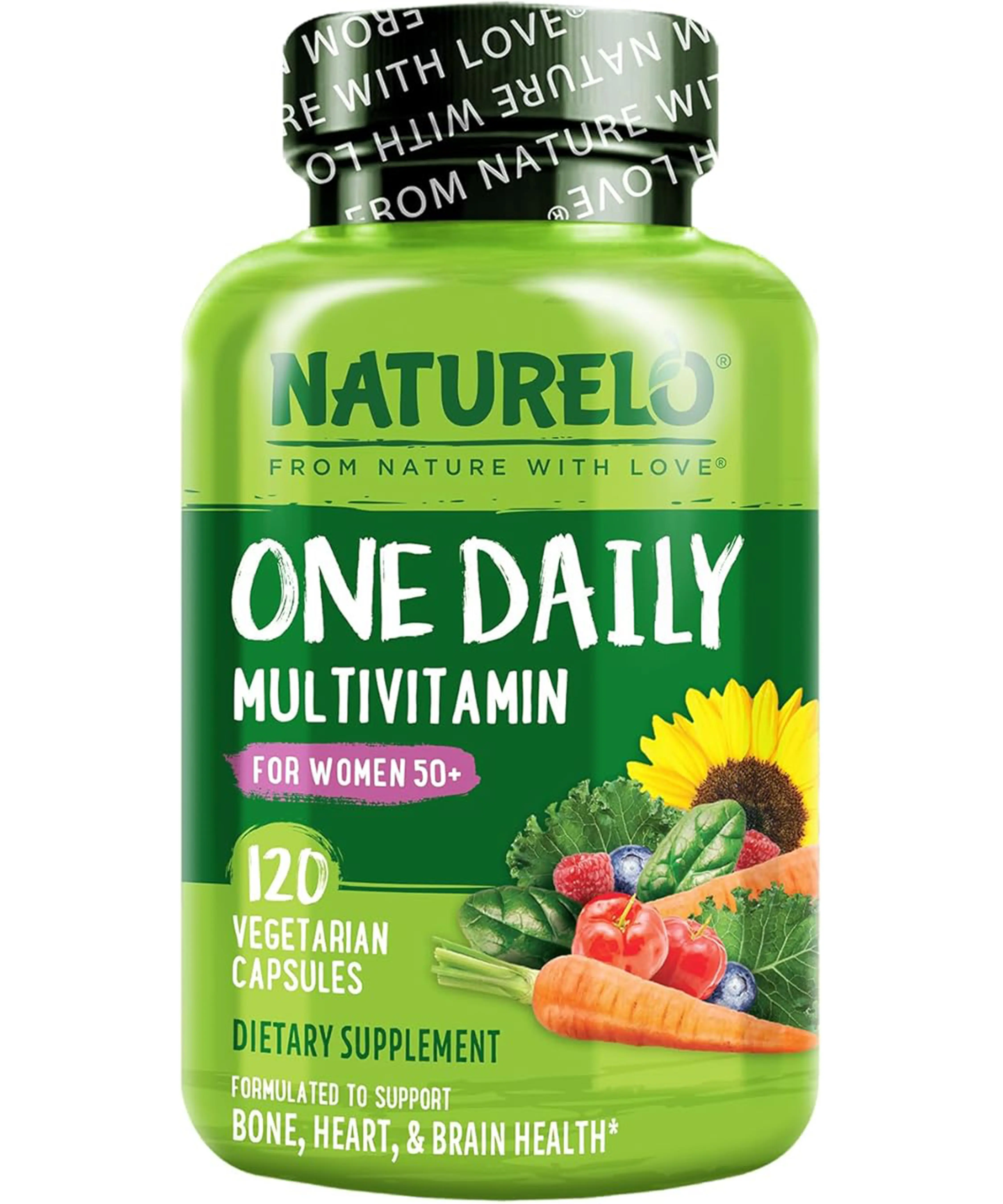 NATURELO One Daily Multivitamin for Women 50+ (Iron Free) - Menopause Support for Women Over 50 - Whole Food Supplement - Non-GMO - No Soy - 120 Capsules