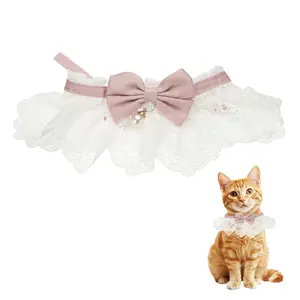 YELARXI Cat Lace Pet Collar, Cute Cat Collar Dog Bibs Pet Bowtie Lace Ruffle Bandana Adjustable and Breakaway Pink & S - Fitting for (Dogs / Kitten / Small Puppies Dress Up)
