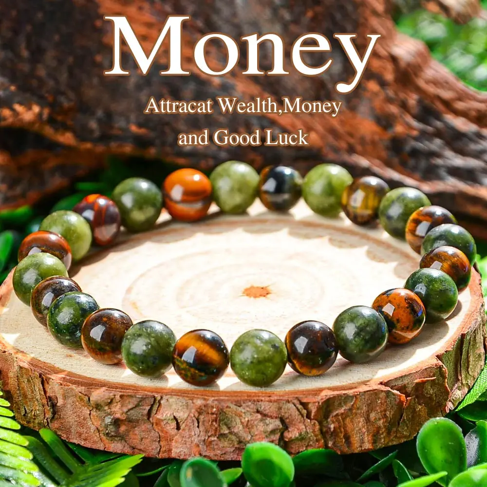 Canadian Jade Luck Bracelet for Money and Prosperity | Natural Gemstone Healing Crystals Handmade 8mm Round Beads Stretch Bracelet for Women & Men | Spiritual Gift bracelet  men