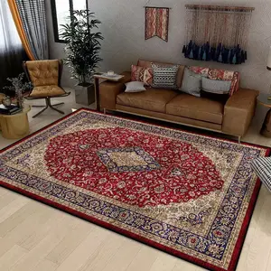 Vintage Persian Red Medallion Flannel Area Rug - Traditional Ornate Floral Print Soft Mat for Living Room & Bedroom, Non-Slip Boho Home Decor #PersianStyleRug #VintageMedallionMat #BohoHomeDecor #TraditionalFloralCarpet #NonSlipFlannelRug