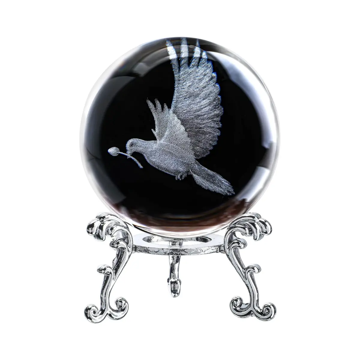 3D Peace Dove Crystal Ball 60mm Glass Bird Figurine with Stand Home Table Decor