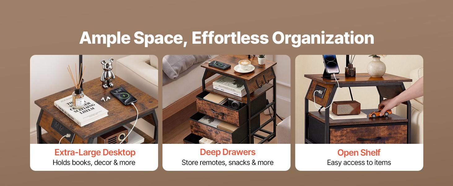 Floor Lamp With Table, 2-Tier End Table With 3 Drawers And 3 Color Temperature Lighting, Modern Nightstand And Bedside Desk With USB, Type-C And AC Charging Port For Living Room, Bedroom Or Dorm Floor Lamp With Table, 2-Tier End Table With 3 Drawers And 3 Color Temperature Lighting, Modern Nightstand And Bedside Desk With USB, Type-C And AC Charging Port For Living Room, Bedroom Or Dorm