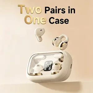 Fluffdrip Q10 2 Pairs in 1 Case Wireless Earbuds  Bluetooth TWS Headphones for Couples & Gaming - Clip-On & In-Ear Mini Headset for iOS/Android#SummerWins #DealsForYouDays