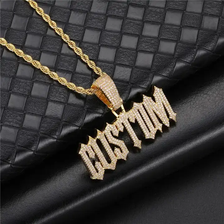 Custom Name Pendant Trap Font Iced Out CZ Stones Custom Name Pendant Trap Font Iced Out CZ Stones