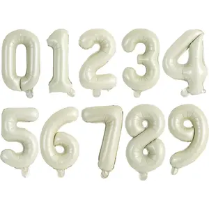 Balloons 16 Inch Cream White 0-9 Number Mylar Foil Balloons 10 Pcs Custom Digital Balloons for 2026 New Year Eve Birthday Party Engagement Graduations Anniversary Shower