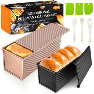 2Pack Pullman Loaf Pans with Lids – 2.2 LB & 1 LB Dough Capacity, Non-Stick Carbon Steel Bread Pans for Homemade Sandwich and Sourdough Bread, Corrugated Toast Mold