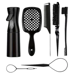 7-Piece Hair Styling Set, Includes Detangling Comb, Edge Control Brush, Scalp Massager, Suitable for All Hair Types, 200ML Bottle Included