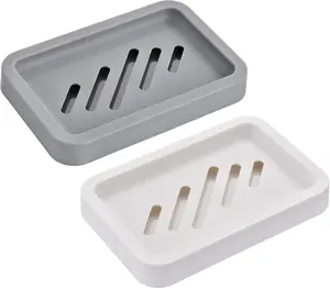2PCS Draining Soap Dishes, Dishwashing Sponge Soap Holder with Water Tray, Keep The Place Dry, Easy to Clean Soap Cases, Suitable for Kitchen, Bathroom, Container (Gray) Set
