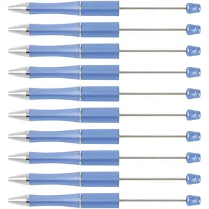 20 count Plastic Beadable Pens Shaft Black Ink Beaded Pens Light Steel Blue Color Ballpoint Pen for Teacher DIY Making  Office School Supplies