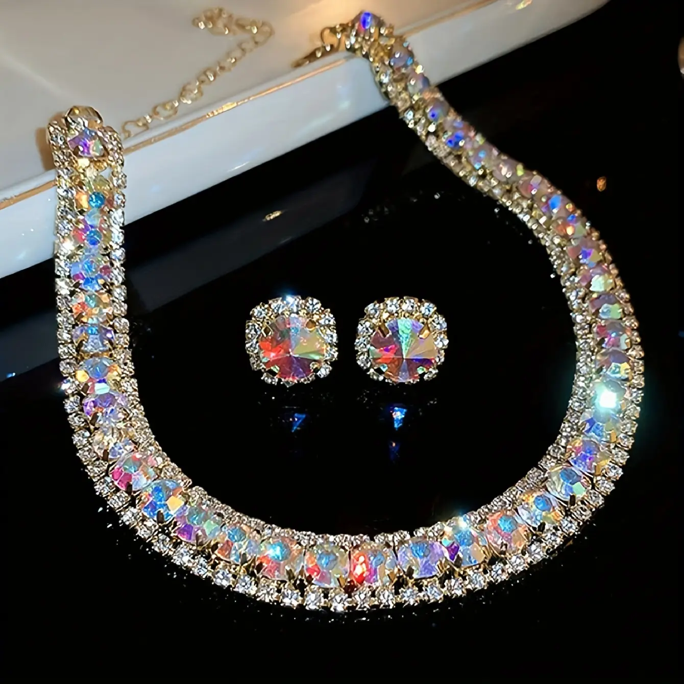 1 Set Elegant Rhinestone Necklace and Earrings Jewelry Set, S925 Sterling Silver Needle, Glitter Alloy, Perfect for Bride Accessories, Valentine'S Day Gift, Ball Party Set