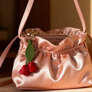 Tulip-Shaped Leather bag Charm Keychain, Stylish Bag Pendant for Purse Backpack, Fashionable Handbag Decoration Accessory, Perfect Romantic Gift