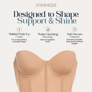Dominique Brianna Longline Strapless Bra #8980 - Low Back Bridal Corset Top with Removable Garters - Lingerie for Women - Supportive Bustier - Mocha