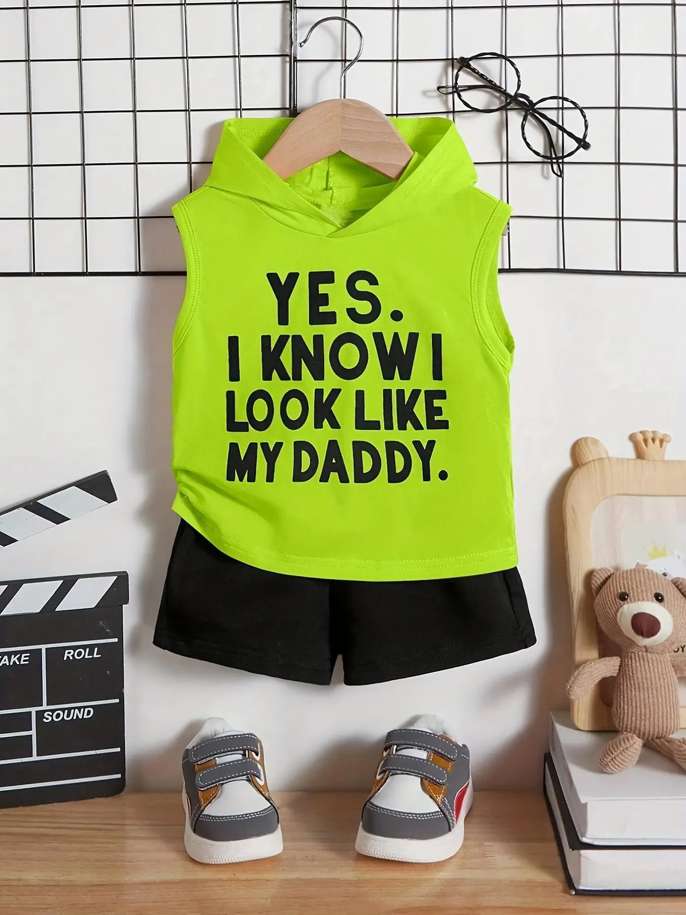 Two-Piece Set Toddler Boy's Letter Print Tank Top & Elastic Waist Shorts Set, Casual Sleeveless Hooded Top & Shorts for Summer, Kids Clothes for Daily