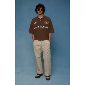 Pacsun Men's Cream Striped Straight Leg Linen Pants