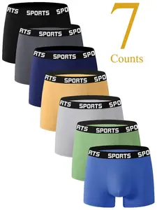 Men's High Elasticity Boxer Briefs Set, Casual Fitted Athletic Underwear Shorts, Sportswear, Activewear, All Seasons Plain Design, 7 Pieces Pack