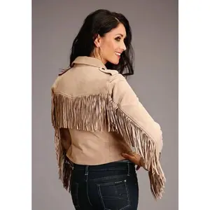 Stetson Suede Fringe Biker (Tan) - Women's Suede Motorcycle Jacket