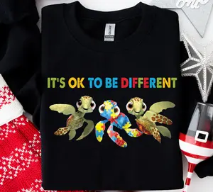 It's OK To Be Different, Funny Turtle Autism Shirts, Autism Awareness Shirt, Autism Sweatshirt, Autism Hoodie, Autism Support Shirts, Autism Shirts For Adults, Autism Shirts For Kids, Autism Awareness Month Shirts Unisex Cotton Sweatshirt Hoodie Collar