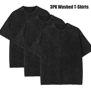 3 Pack Oversized Tshirts for Men Gym VintageHeavyweight T Shirts Cotton Workout Acid WashBaggy Tees