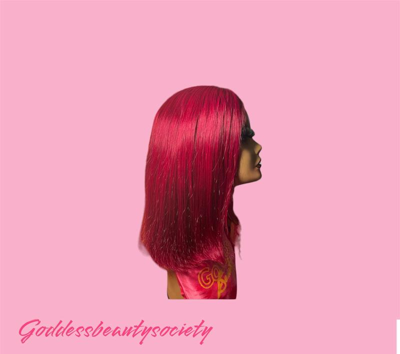 Transparent Fusion Red 4x4 Lace Wig 100% Made of Unprocessed Raw Human Hair, with 180% Density and Medium Size Cap extensions