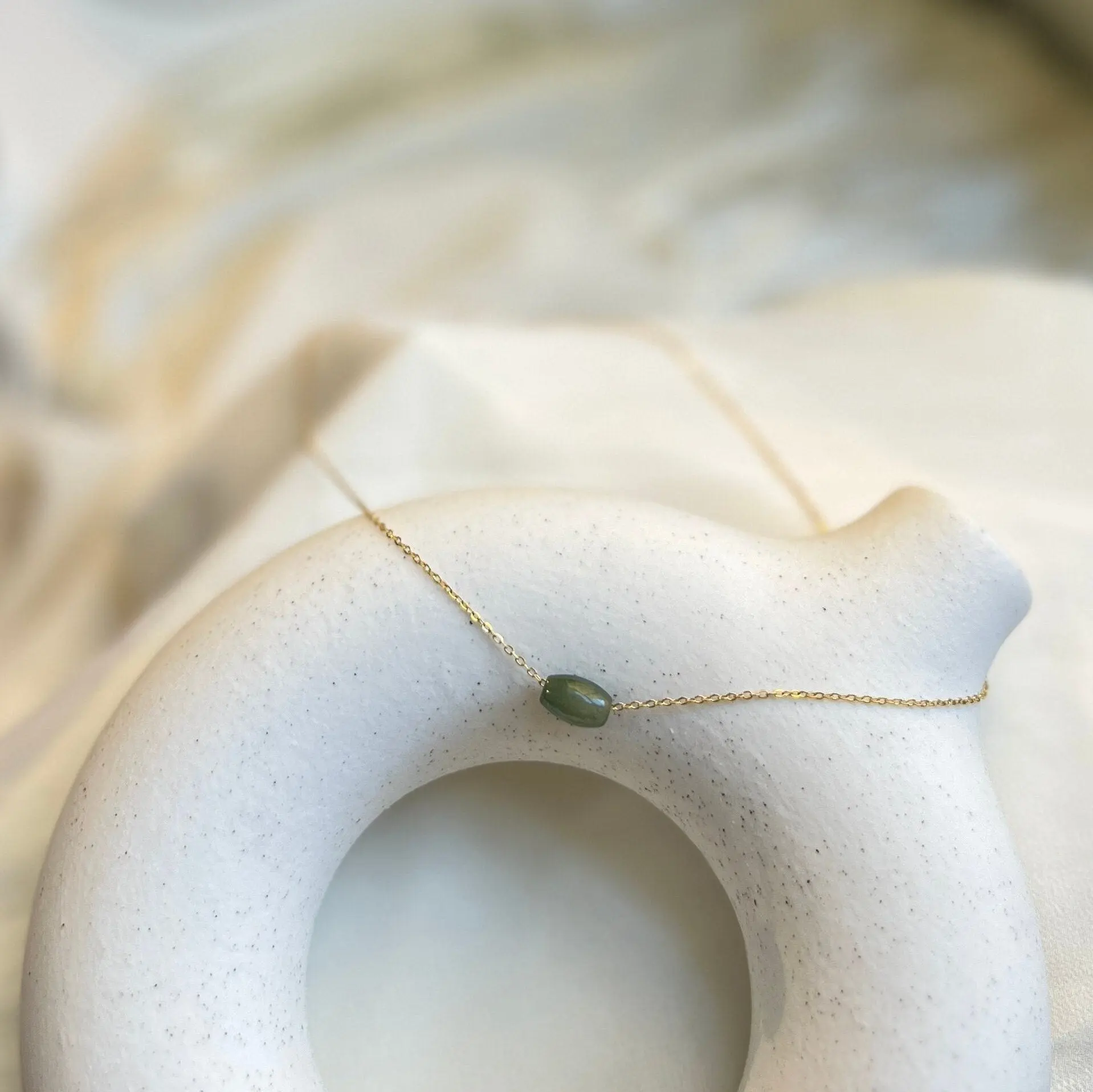 Tiny Natural Jadeite Necklace with Dainty Gold Filled Chain
