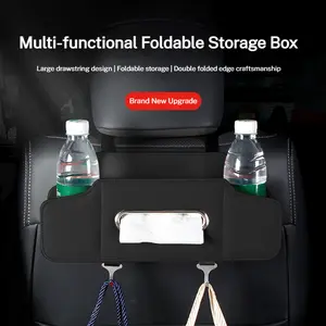 Car Seat Back Tissue Box Large Multifunctional Hanging Car Storage Cup Napkin New Folding black