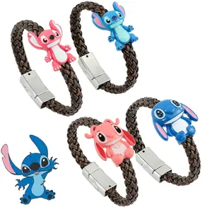 Disney Stitch Bracelet - Woven Design with Stitch & Angel Charms - Secure Magnetic Clasp