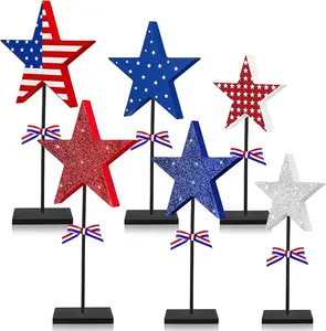 3 Pcs Patriotic Tiered Tray with Glitter, Red, White, Blue, and Star Signs for Home Decor, American Flag Decorations