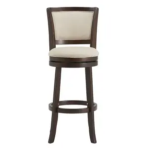 Dark Cherry Finish Beige Linen Swivel Bar Height Chair