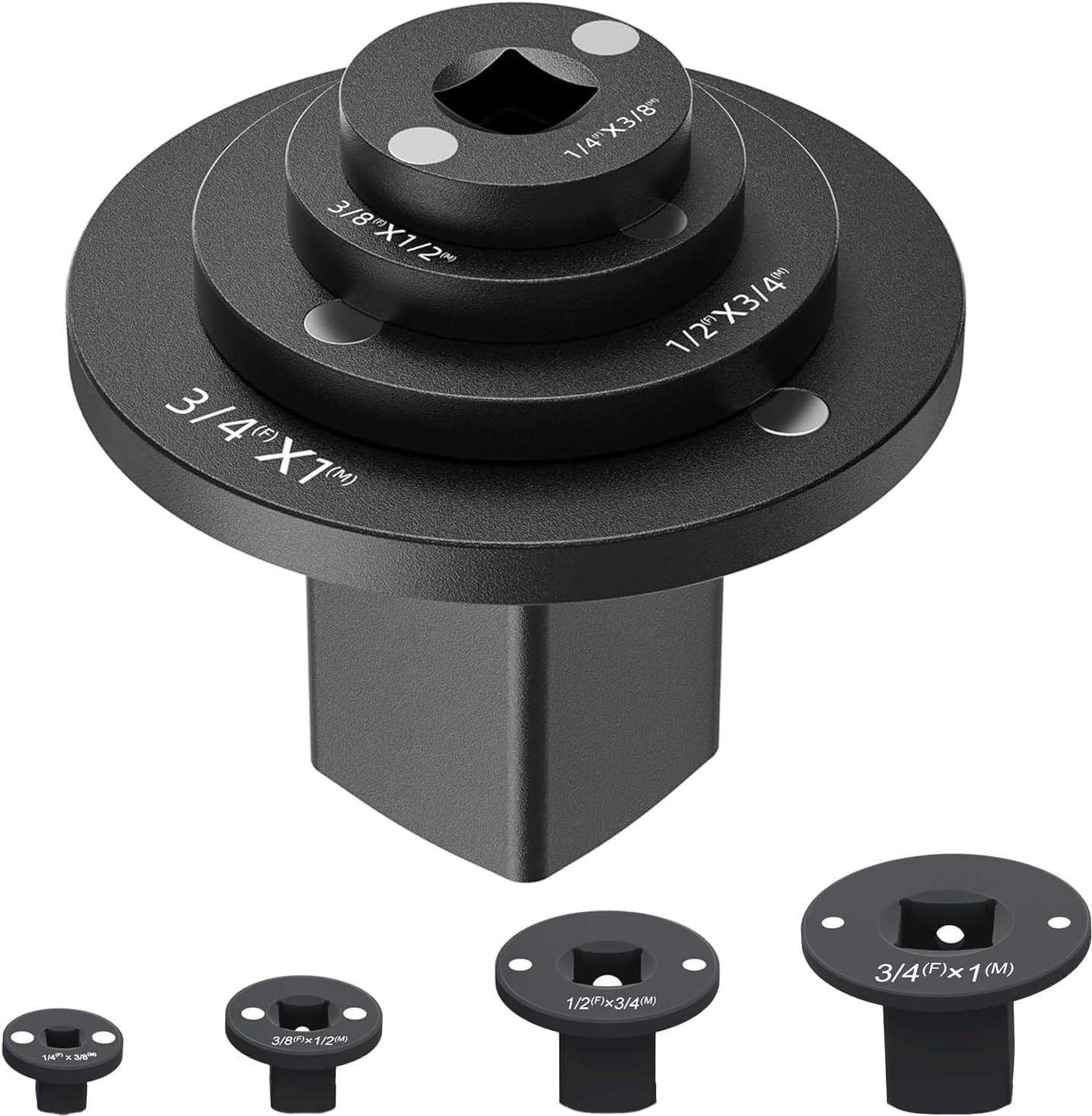 4pcs Low Profile Impact Socket Adapter Set Drive Ratchet Adapter Set 1/4" to 3/8", 3/8" to 1/2", 1/2" to 3/4", 3/4" to 1" Magnetic Design