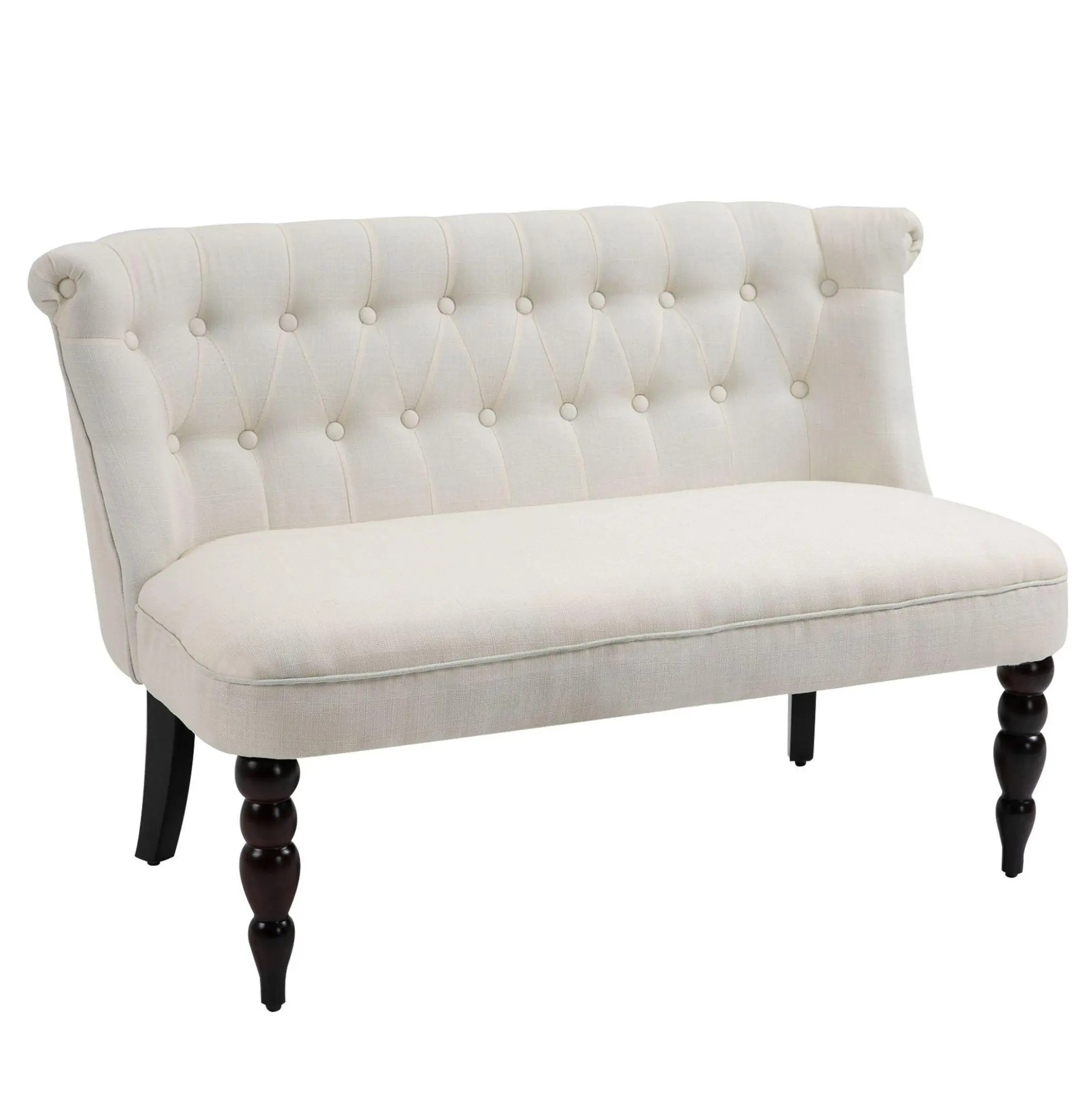 Cream White Loveseat, Armless Sofa with Button Tufted Design & Wood Legs - Compact 2 Seater Couch for Living Room, Apartment, Office