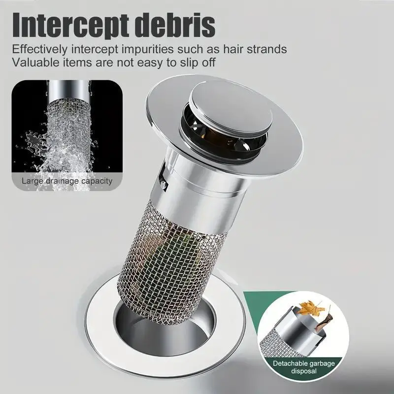 Stainless Steel Sink Filter Basket - Basin Strainer Plug, Bathroom Accessories, Sink Drain Filter