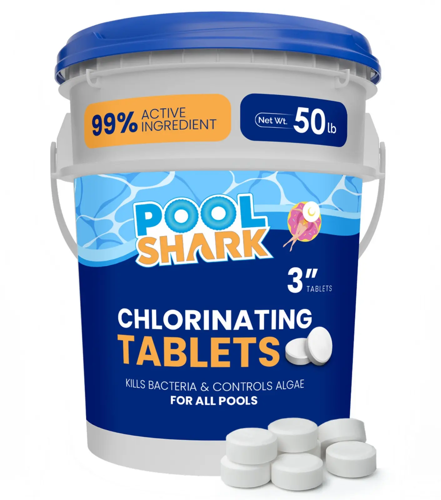 Pool Shark Swimming Pool Chlorine Tablets | 3-Inch Chlorine Tablets | 50 lbs| Slow-Dissolving 90% Active Chlorine Tabs | Pool Chemicals for Inground Pools, Above Ground Pools, Saltwater, Spa, Hot Tub