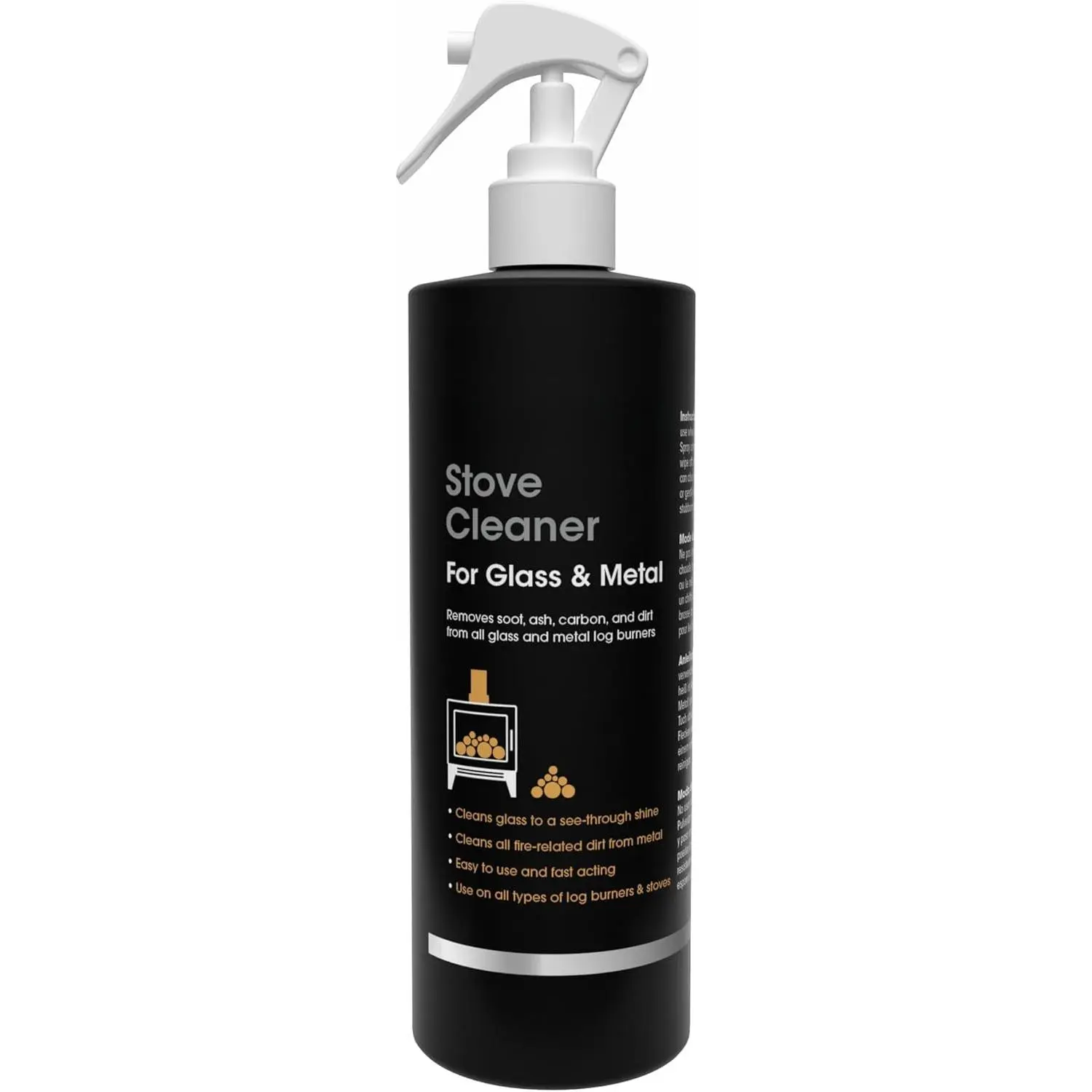 Stove Glass & Metal Cleaner - For Log Burner and Fireplace Glass Doors - Removes Soot, Dirt & Ash - Instant Results - 500ml / 17oz