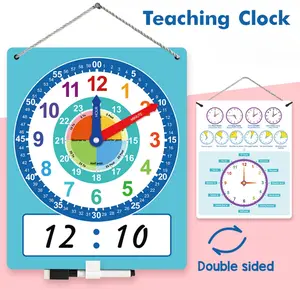 Teaching Clock Educational Tool, Clock Model with Erasable Markers, Time Recognition Learning Aid for Elementary Students, Math Learning Tools