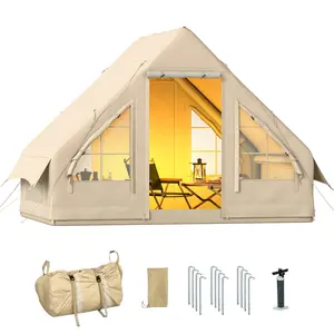 Inflatable Cabin Tent With UPF50 Plus And Windproof 420D Oxford Fabric For Family Camping Or Festivals 6 Mesh Windows And Dual Zipper Doors For Airflow Weighs 40 Lbs