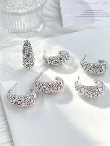 Paved Crystal C-Shape Hoop Earrings Luxury
