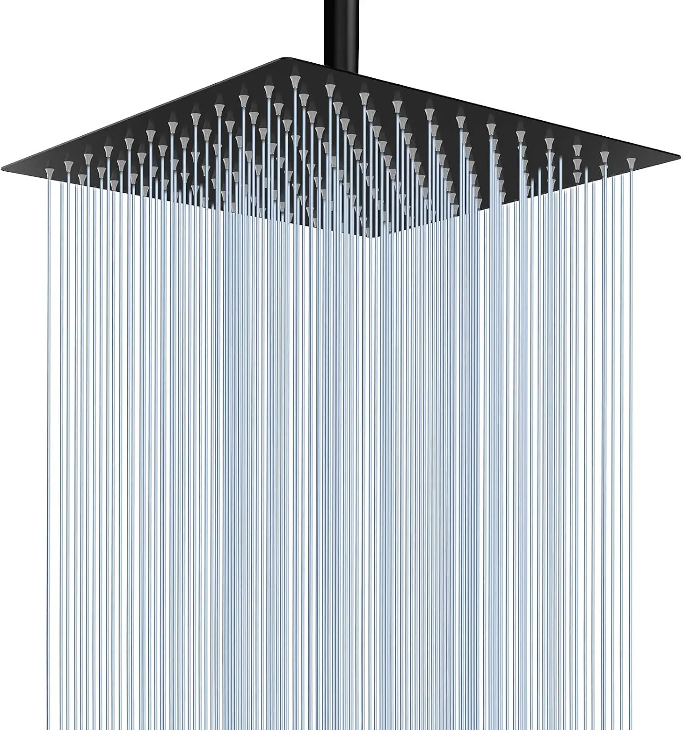 Rain Shower Head, High Flow Stainless Steel Square Rainfall Shower, Waterfall Bath Shower Body Covering, Ceiling or Wall Mount (12 Inch, Matte Black)
